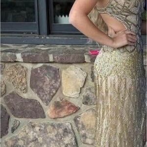 Jovani Gold Sequin Backless Dress
